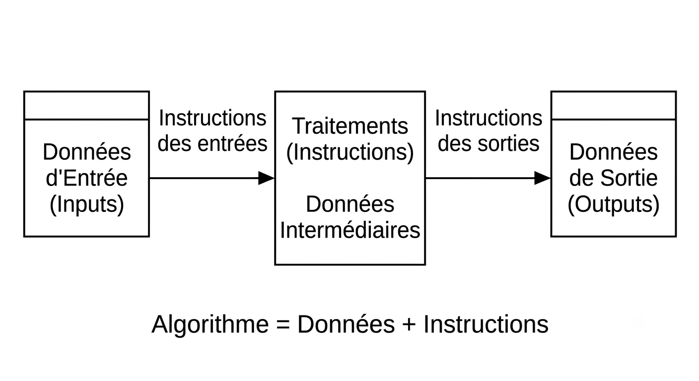 Diagramme horizontal : données d'entrée, traitements, données de sortie