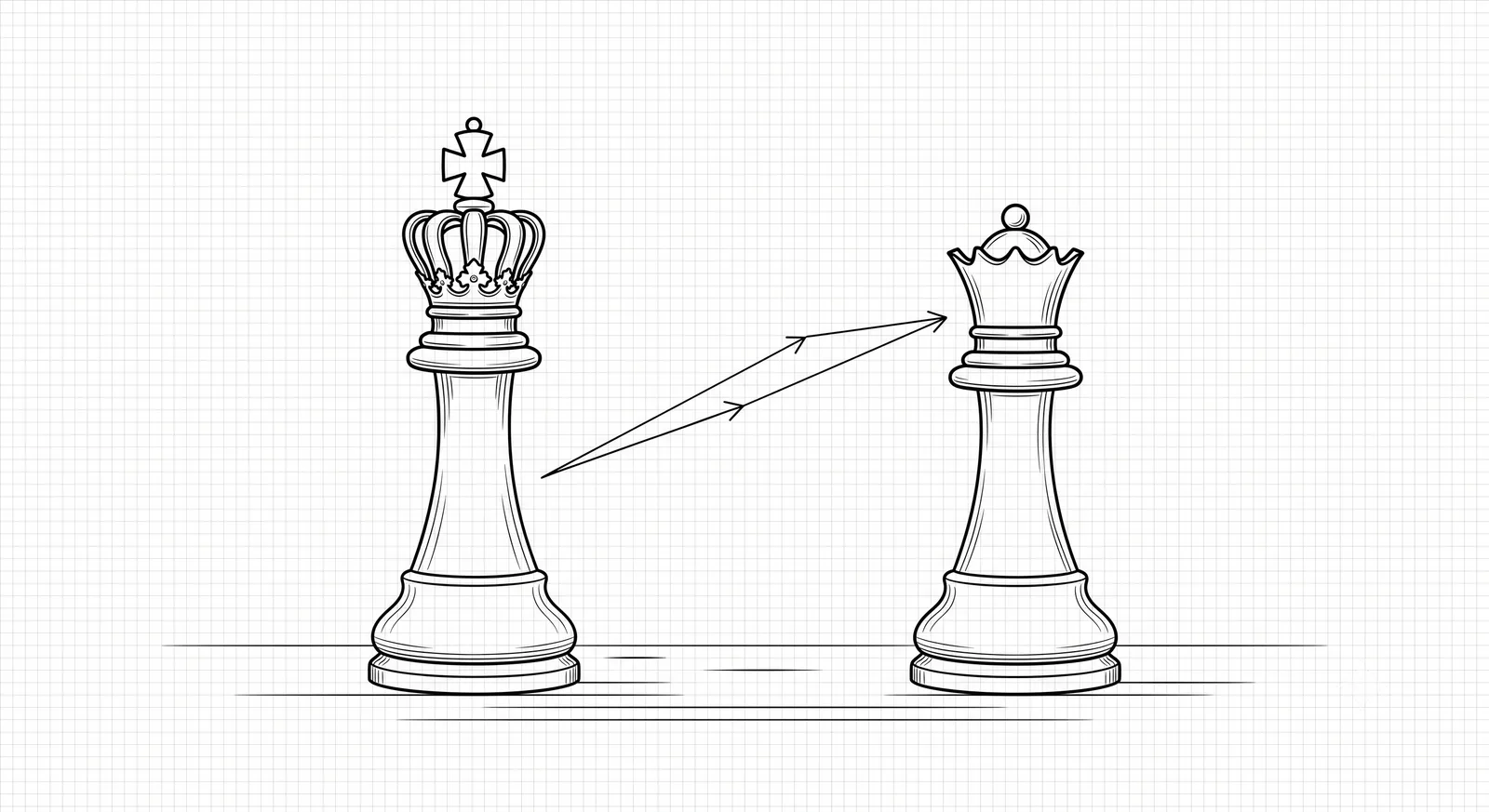 Un roi et une reine d'échecs reliés par des flèches vectorielles